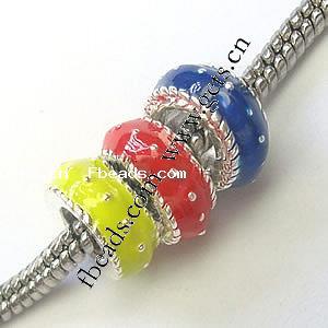 Enamel Zinc Alloy European Beads, Rondelle, plated, without troll & large hole, more colors for choice, 12x5mm, Sold By PC