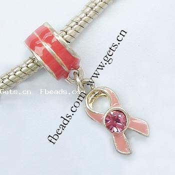 Awareness Ribbon Pendant, Zinc Alloy, plated, without troll & enamel & with rhinestone, more colors for choice, nickel, lead & cadmium free, 29x9x6mm, Hole:Approx 5mm, Sold By PC