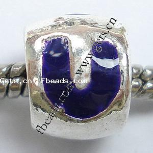Zinc Alloy European Alphabet Beads, Rondelle, plated, with letter pattern & without troll & enamel & large hole, more colors for choice, 11x9mm, Hole:Approx 6mm, Sold By PC