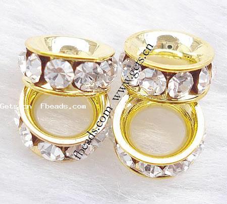 Rondelle Rhinestone Spacer, Brass, plated, with rhinestone, more colors for choice, 7x7x3mm, Hole:Approx 3.5mm, Sold By PC