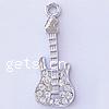 Musical Instrument Shaped Zinc Alloy Pendants, Guitar, plated, with rhinestone, cadmium free Approx 2.5mm 