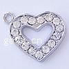 Zinc Alloy Heart Pendants, plated, with rhinestone, cadmium free Approx 2mm 