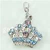 Zinc Alloy Crown Pendants, plated, with rhinestone 
