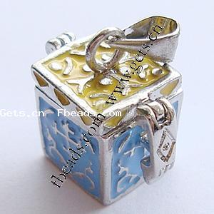 Brass European Prayer Box Pendants, Cube, plated, enamel, more colors for choice, 19x12mm, Sold By PC