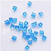 Transparent Glass Seed Beads, Cube, translucent, blue 
