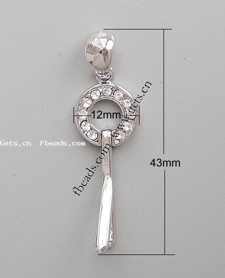 Brass Pinch Bail, plated, with rhinestone, more colors for choice, 43x12x3mm, Hole:Approx 5mm, Sold By PC