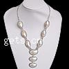 Shell Necklace, Brass, with White Shell, platinum color plated 