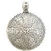 Zinc Alloy Flat Round Pendants, plated, with flower pattern nickel, lead & cadmium free Approx 