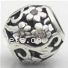 Rhinestone Zinc Alloy European Beads, Drum, plated, with flower pattern & with rhinestone & hollow Approx 5mm 