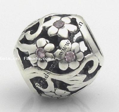 Perles European de stras d'alliage de Zinc , tambour, Placage, avec le motif de fleurs & avec strass & creux, plus de couleurs à choisir, 10x11mm, Trou:Environ 5mm, Vendu par PC