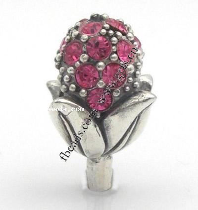Strass Zink Legierung Europa Perlen, Zinklegierung, Blume, plattiert, mit Strass, keine, 15x8mm, Bohrung:ca. 4mm, verkauft von PC