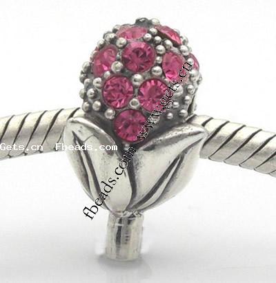 Strass Zink Legierung Europa Perlen, Zinklegierung, Blume, plattiert, mit Strass, keine, 15x8mm, Bohrung:ca. 4mm, verkauft von PC