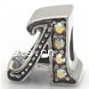 Perles European de stras d'alliage de Zinc , Lettre A, Placage, sans filetage & avec strass, plus de couleurs à choisir Environ 4mm, Vendu par PC