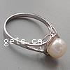 Pearl Sterling Silver Finger Ring, 925 Sterling Silver, with Freshwater Pearl, platinum plated, 9mm Approx 18mm, US Ring 