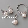 Sterling Silver Freshwater Pearl Jewelry Sets, 925 Sterling Silver, pendant & finger ring & earring, with pearl, platinum plated 9mm Approx 3.5mm, US Ring 