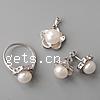 Sterling Silver Freshwater Pearl Jewelry Sets, 925 Sterling Silver, pendant & finger ring & earring, with pearl, platinum plated 11mm Approx 3mm, US Ring 