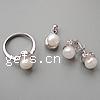 Conjuntos de joya de perla de agua dulce de plata , plata de ley 925, colgante & anillo de dedo & pendiente, con perla, chapado en platina real, con circonia cúbica, 16x10x9mm,12x9mm,12x10mm, agujero:aproximado 3.5mm, tamaño:6-8, Vendido por Set