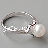 Pearl Sterling Silver Finger Ring, 925 Sterling Silver, Heart, platinum plated, with pearl, 9mm Approx 17mm, US Ring .5 