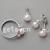 Sterling Silver Freshwater Pearl Jewelry Sets, 925 Sterling Silver, pendant & finger ring & earring, with pearl, platinum plated  Approx 3mm, US Ring 