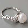 Pearl Sterling Silver Finger Ring, 925 Sterling Silver, platinum plated, with pearl & with cubic zirconia Approx 17mm, US Ring .5 