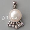 Cultured Pearl Sterling Silver Pendants, 925 Sterling Silver, with pearl, platinum plated, with cubic zirconia Approx 3mm 