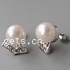 Freshwater Pearl Stud Earring, sterling silver post pin, Wing Shape, plated, with cubic zirconia 