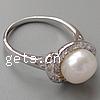 Pearl Sterling Silver Finger Ring, 925 Sterling Silver, platinum plated, with pearl & with cubic zirconia Approx 17mm, US Ring .5 