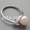 Pearl Sterling Silver Finger Ring, 925 Sterling Silver, platinum plated, with pearl & with cubic zirconia Approx 18mm, US Ring 