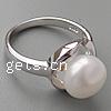 Pearl Sterling Silver Finger Ring, 925 Sterling Silver, platinum plated, with pearl Approx 18mm, US Ring 