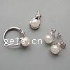 Sterling Silver Freshwater Pearl Jewelry Sets, 925 Sterling Silver, pendant & finger ring & earring, with pearl, platinum plated, with cubic zirconia  Approx US Ring 