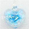 Кулоны Лэмпворк с внутренним цветком , Сердце, цветок внутри, светло-синий отверстие:Приблизительно 8mm, продается PC