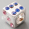 Rhinestone Sterling Silver European Beads, with 925 Sterling Silver, Cube, plated, without troll Approx 5mm 