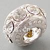 Rhinestone Sterling Silver European Beads, with 925 Sterling Silver, Rondelle, plated, without troll Approx 5mm 
