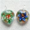Inner Flower Lampwork Pendants, Heart, gold sand, mixed colors Approx 5mm 
