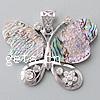 Abalone Shell Pendants, Brass, with Abalone Shell, Butterfly, platinum color plated, with rhinestone Approx 5mm 