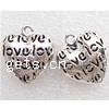 Zinc Alloy Heart Pendants, word love, plated, with letter pattern & hollow nickel, lead & cadmium free Approx 2mm 