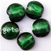 Silver Foil Lampwork Beads, Flat Round & translucent, green Approx 2mm 