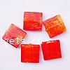 Silver Foil Lampwork Beads, Square red 