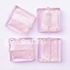 Silver Foil Lampwork Beads, Square & translucent, pink 