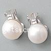 Sterling Silver Natural Pearl Stud Earring, 925 Sterling Silver, with Freshwater Pearl, Round, plated 