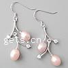 Sterling Silver Pearl Drop Earring, 925 Sterling Silver, with Freshwater Pearl, with cubic zirconia 