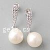 Sterling Silver Pearl Drop Earring, 925 Sterling Silver, with Freshwater Pearl, Teardrop, with cubic zirconia 