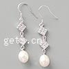 Freshwater Pearl Drop Earring, 925 Sterling Silver, with Freshwater Pearl, plated, with cubic zirconia 