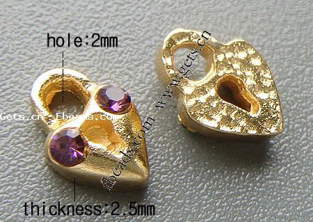 Colgantes de cerradura de la aleación del cinc, aleación de zinc, Corazón, chapado, con diamantes de imitación, más colores para la opción, 7x5x2.5mm, agujero:aproximado 2mm, Vendido por UD