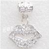 Zinc Alloy European Pendants, Lip, plated, without troll & with rhinestone Approx 4mm 