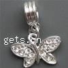 Zinc Alloy European Pendants, Butterfly, plated, without troll & with rhinestone Approx 5mm 