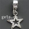 Zinc Alloy European Pendants, Star, plated, with troll & with rhinestone Approx 5mm 
