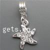 Zinc Alloy European Pendants, Star, plated, without troll & with rhinestone Approx 5mm 