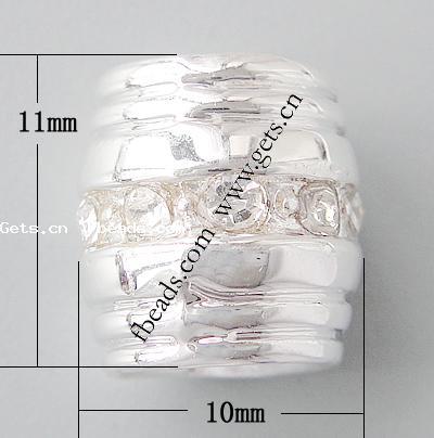 Rhinestone Zinc Alloy European Beads, Drum, plated, without troll & with rhinestone, more colors for choice, nickel, lead & cadmium free, 11x10mm, Hole:Approx 5mm, Sold By PC