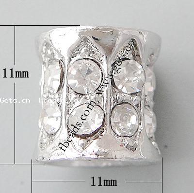 Perles European de stras d'alliage de Zinc , tube, Placage, sans filetage & avec strass, plus de couleurs à choisir, 11x11mm, Trou:Environ 5mm, Vendu par PC